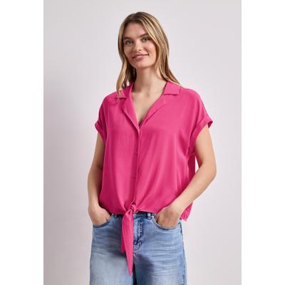 Hemdbluse STREET ONE, Damen, Gr. 44, pink (magenta dream), Stoff, 100% Viskose, unifarben, normal normal, V-Ausschnitt, normaler Saum, Blusen Hemdbluse, mit Knoten am Saum