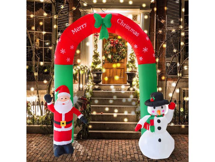 Arc gonflable de 2.4m, décoration extérieure de noël avec bonhomme de neige et lumières LED du père noël