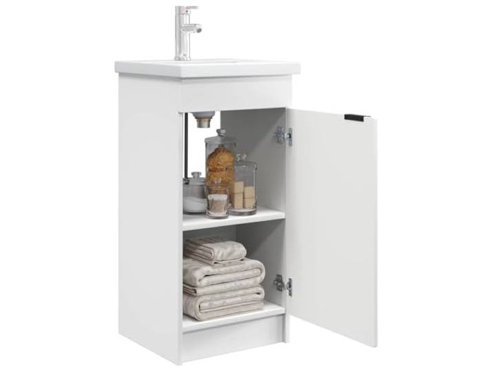 SKTQYQO Badezimmerschrank weiß mit Waschbecken 42 x 40 x 84,5 cm Technisches Holz, schwarze Griffe, großer Stauraum, 1 Einlegeboden, für den Innenbereich