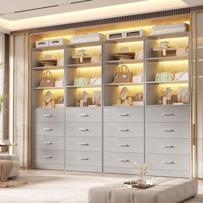 Rackcog Freestanding Closet Organizer with 4 Drawers and 4 Shelves, Wooden Closet System for Walk-in Closet