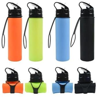 Inspired Living 600ml Foldable Silicone Water Bottle Leak Proof, Lightweight Collapsible Water Bottle For Hiking, Camping & Travel orange