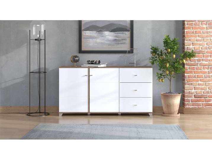 Kommode, Braun & Weiß, 162x85x40 cm, MDF & Spanplatte, Hochglanzfronten, Modern, Inosign