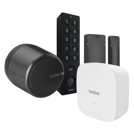 Tedee Set GO2 Alu schw, Bridge Keypad + Türsensor (Elektronische Zahlenkombination, Fingerabdruck, Smartphone) (5906288551867)
