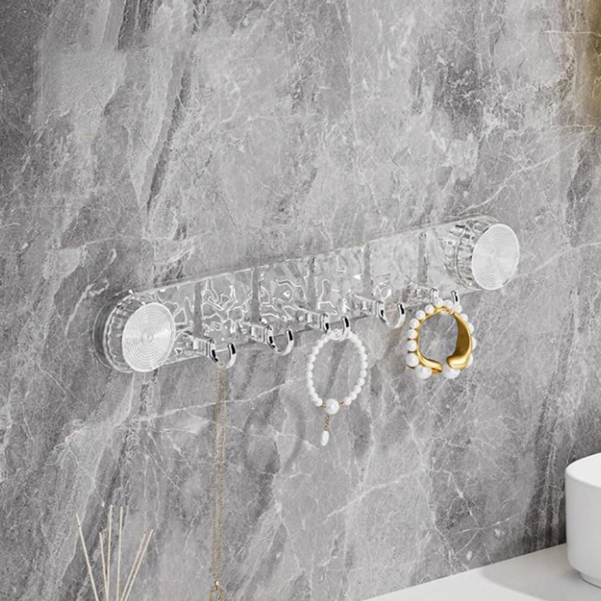 Draaibare zuignap haak met 5 haken voor badkamer en douche, transparant, 40 x 6 cm