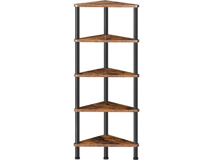 Eckregal mit 5 Ebenen Vintagebraun/Schwarz, Bücherregal Standregal für kleine Räume