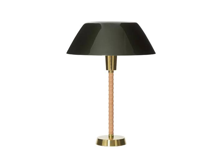 Innolux Lampe de table Senator vert, pied en cuir et laiton