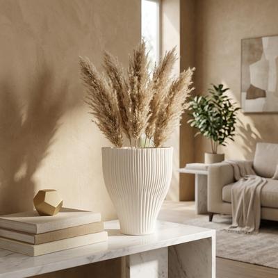 Sagebrook Home Decorative Vase - Ivory 3D Printed Sculptural Curved, 14 in.