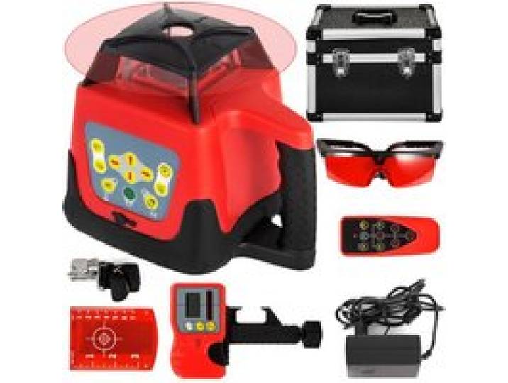 VEVOR Roter Laser-Wasserwaage, rotierend, selbstnivellierend, Messung, automatisch rotierender roter Strahl, mit Empfänger, Fernbedienung, Tragetasche