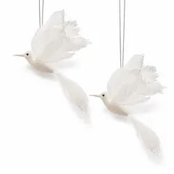 Christmas Decorations 2 Christbaumschmuck Kolibri 18cm Kunststoff Vogel Figur Anhänger mit Feder Weihnachtsbaum Weihnachtsanhänger Weihnachtsdeko Glitzer Hängodeko Weiß