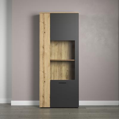 Standvitrine HOME AFFAIRE "Estepona", schwarz (anthrazit und eichefarben), B:80cm H:195cm T:42cm, FSC-zertifizierter Holzwerkstoff, Glas, Kunststoff, Schränke, Standvitrine, Standvitrine mit 2 Türen - (B/T/H) 80/42/195 cm