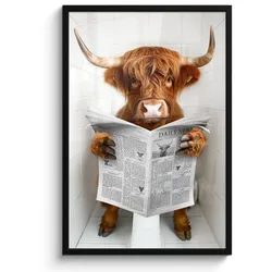 POSTER MIT RAHMEN Schottischer Highlander - Tier - Zeitung - Toilette 60x90 cm