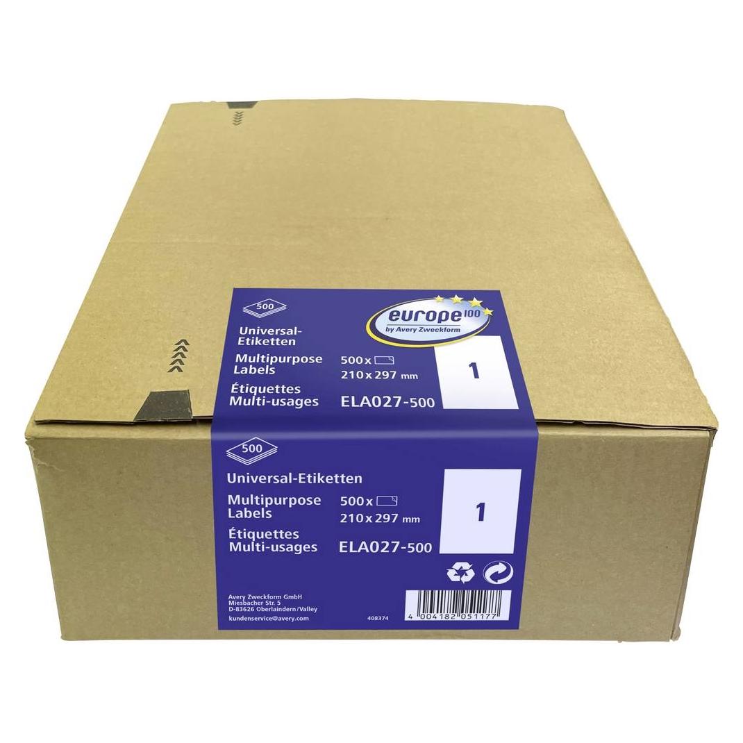 Avery Avery-Zweckform ELA027-500 Universal-Etiketten 210 x 297 mm Weiss 500 St. Laser (ELA027-500)