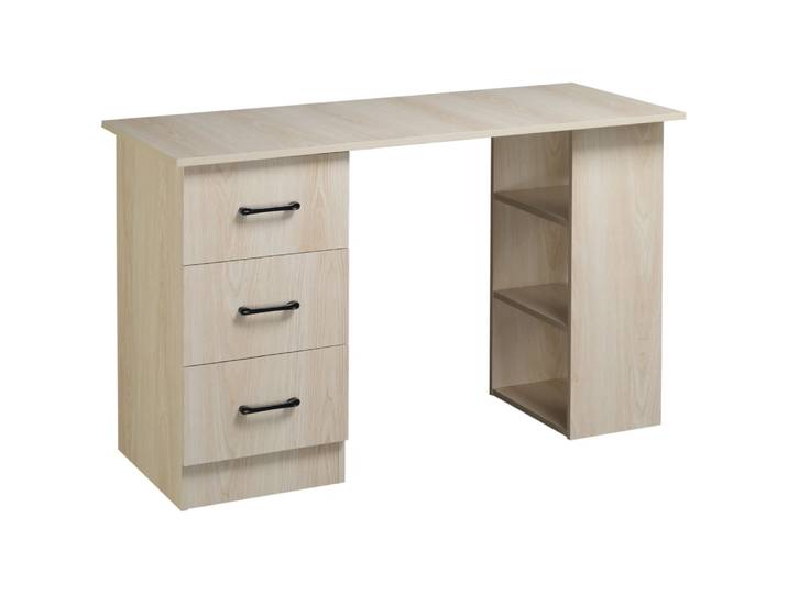 Bureau informatique 120x50cm avec étagères et tiroirs bois naturel