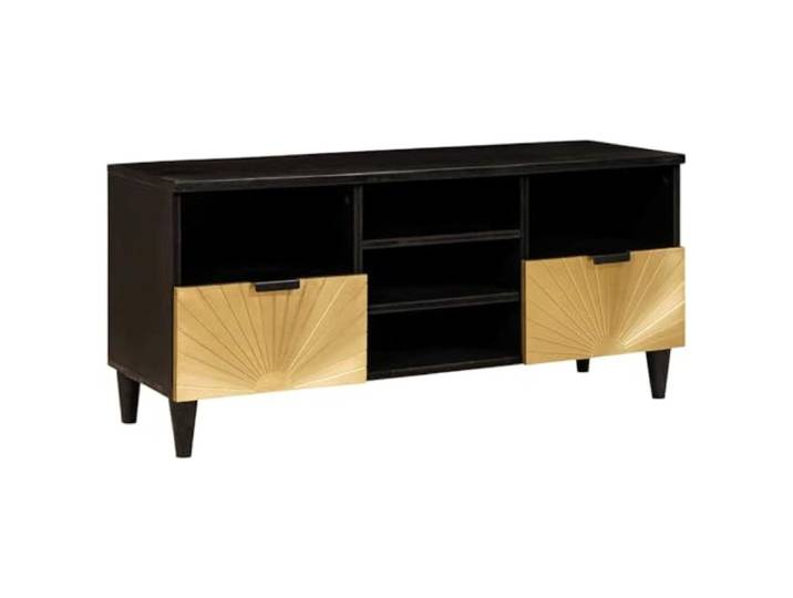 Xolmizyn TV-Schrank, Medieneinheit aus Holzwerkstoff, Schwarz & Gold Modernes Design, Mit Schublade & 5 Regalen, Stabil & Platzsparend