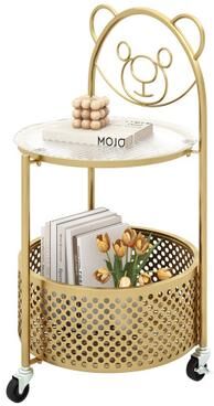 Costway Modern Sofa Side Table on Lockable Wheels for Living Room Bedroom Study-Gold