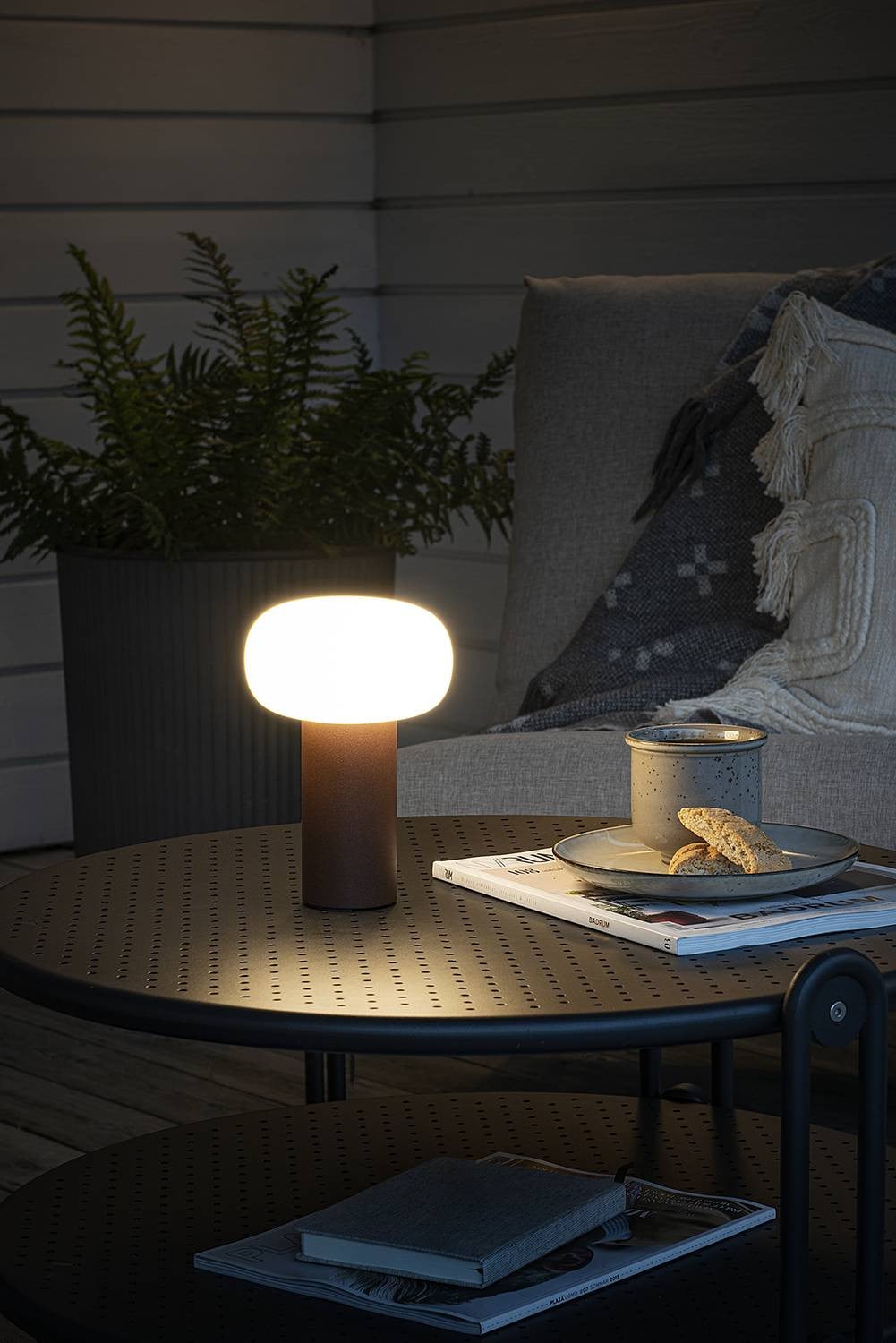 KonstSmide Antibes oplaadbare tafellamp roestbruin met LED en aluminium
