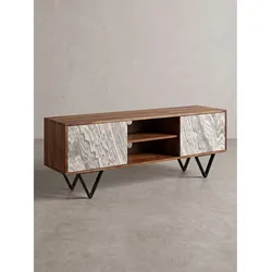 Lowboard Dunkles Massivholz Braun-Weiß 150x35x56 cm - AREZZO   Kadima
