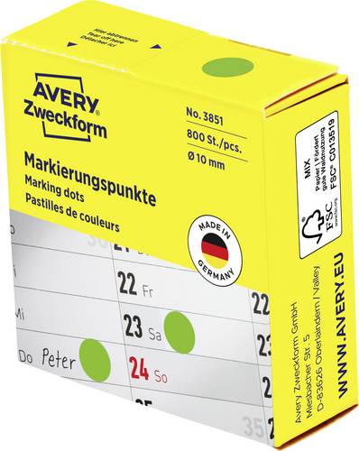 Avery-Zweckform 3851 Markierungspunkte Etiketten Ø 10mm Grün 800 St. Permanent haftend Papier