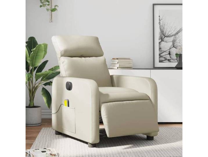 NEW 2026  Fauteuil Massant inclinable - Chaise simple - Multifonctionnel - électrique crème similicuir 66x89.5x95.5 cm L3497