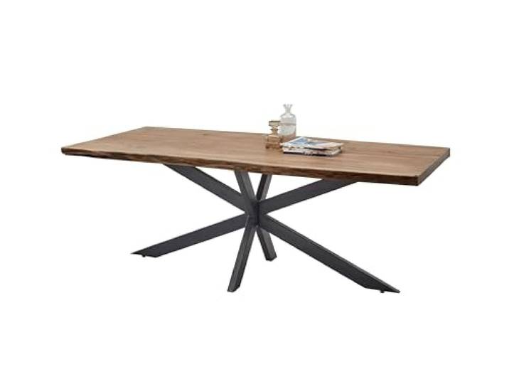 möbelando Esstisch >Jill< in Akazie/schwarz aus Massivholz/Metall - 200x76,5x100cm (BxHxT)