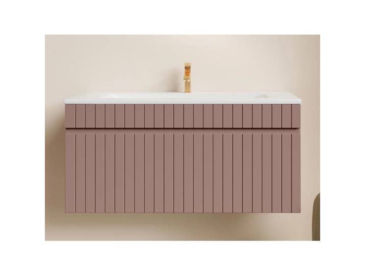 Meuble sous vasque suspendu strié rose - 100 cm - SATARA