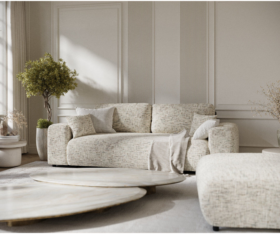 Ebern Designs Three-seater square arm sofa Beige Canvas 79cm H X 213cm W X 108cm D