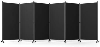 Costway 6 Panel Folding Privacy Screen Room Divider with Wheels-Black
