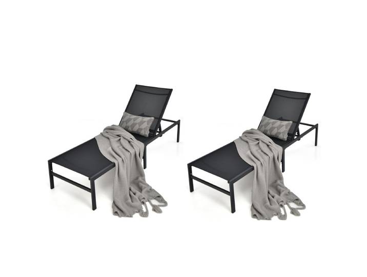 ( Set van 2 ) Buiten Ligstoel Verstelbare Ligstoel met 5-Standen Rugleuning en Sneldrogende Stof voor Zwembad Strand Patio