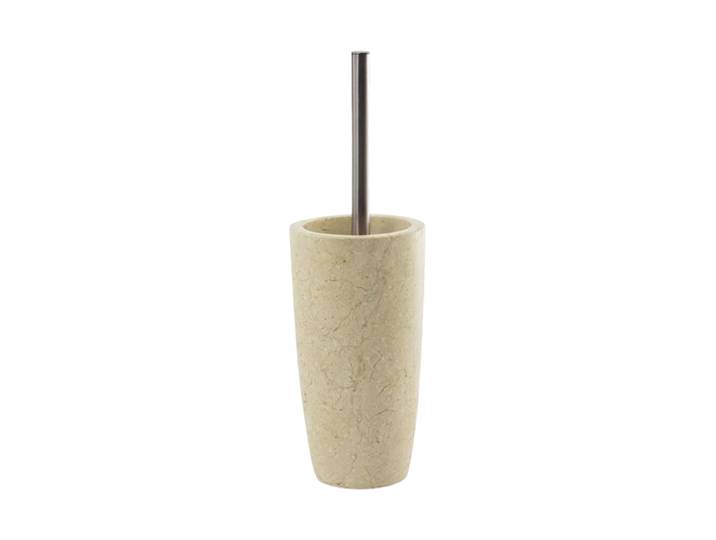 Handgefertigter, luxuriöser Toilettenbürstenhalter „Luxor“ aus Marmor Beige marmoriert, Silber Aquanova
