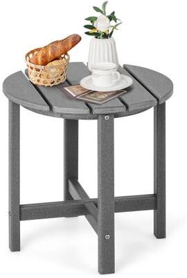 Costway 18 Inch Round Weather-Resistant Adirondack Side Table-Gray
