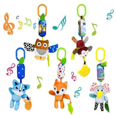 Uplifted Finds Soft Animal Hanging Handbells Rattles Plush Sensory Toy With Teether For Newborn Gifts blue Cat