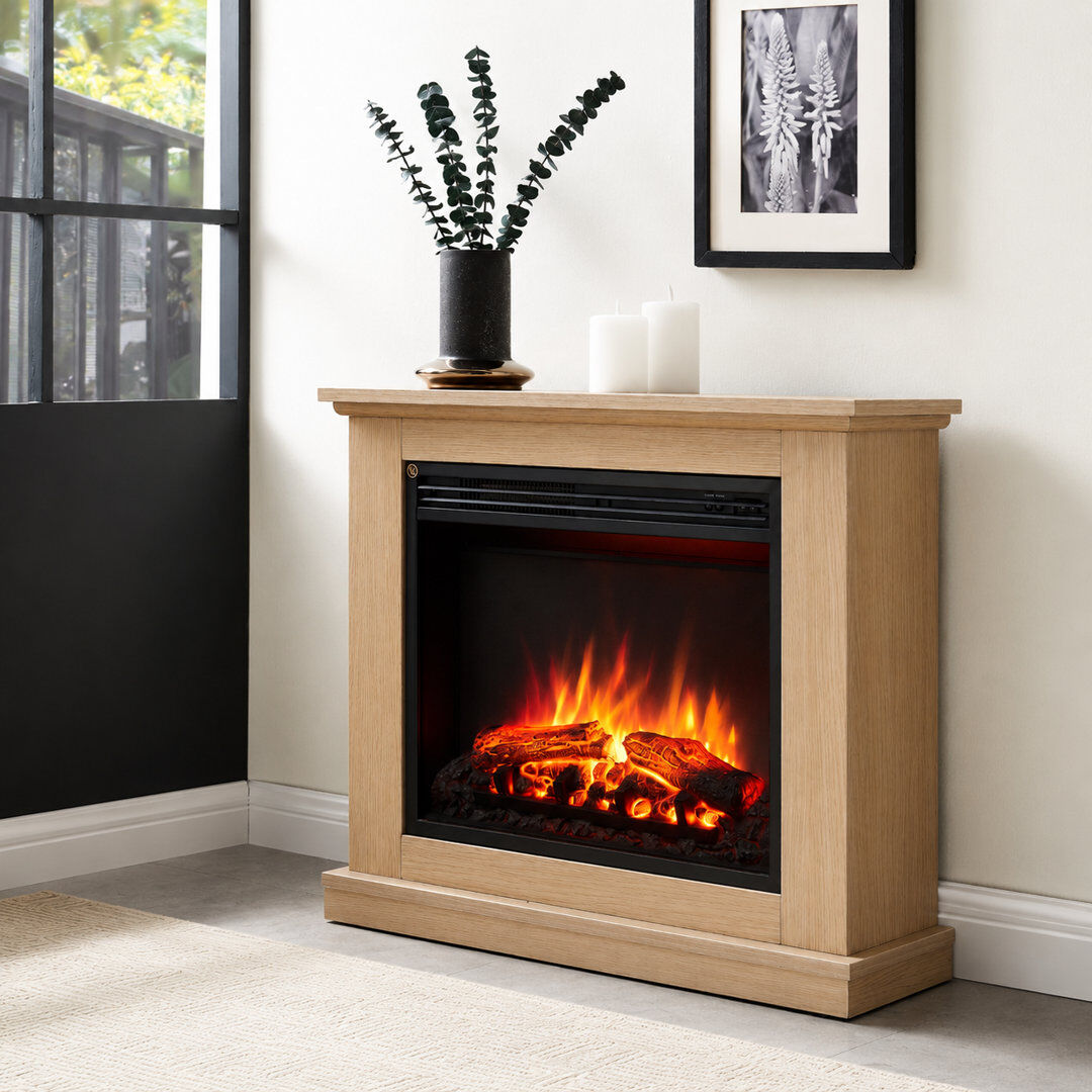 FLAMME 32" Freestanding Electric Fireplace Surround, Ashbourne Natual Oak 70.3cm H X 82cm W X 26cm D