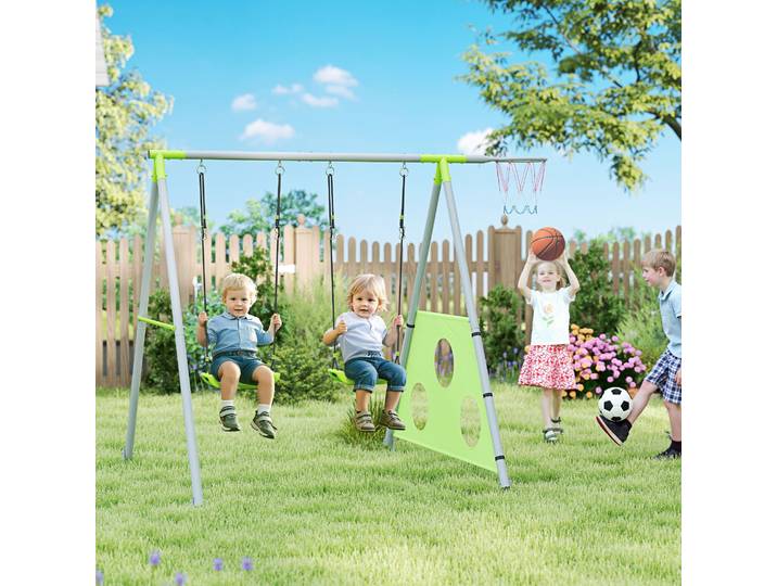 AIYAPLAY Jeu Enfants 3 en 1 Balançoire Jardin Vert/Gris