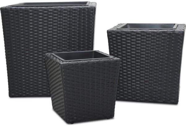 Outdoor Blomsterkrukke, Rattan, Sort, 3 Stk.