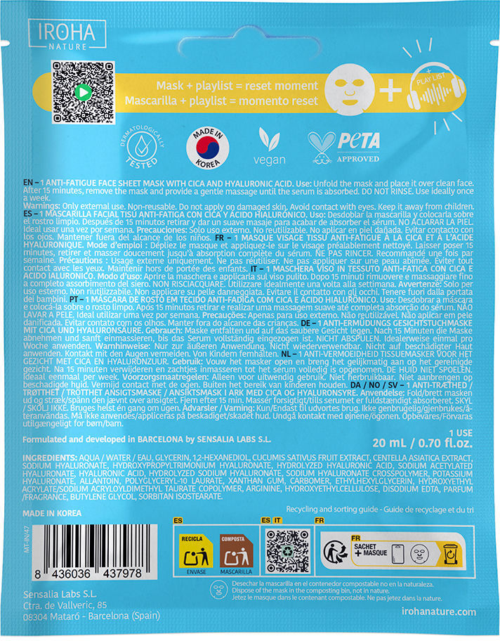 Iroha Nature Jet Lag Recovery mascarilla facial 1 u