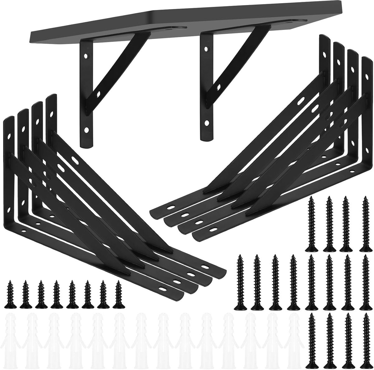 SnelShoppen Set van 8 Zware Metalen Wandplank Steunen, 90 Graden Hoeksteunen, Mat Zwart