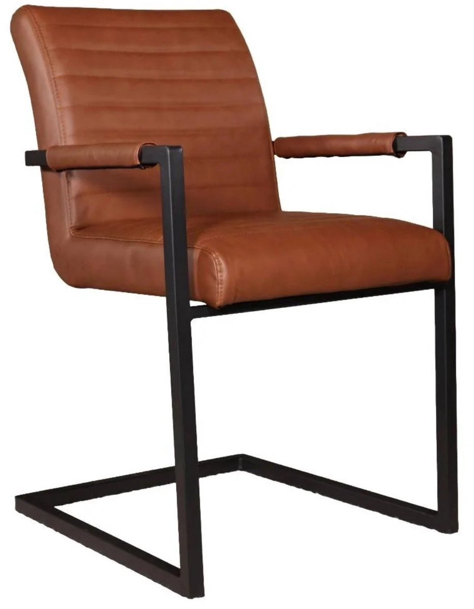 Set van 6 industriële eetkamerstoelen met armleuningen in cognac
