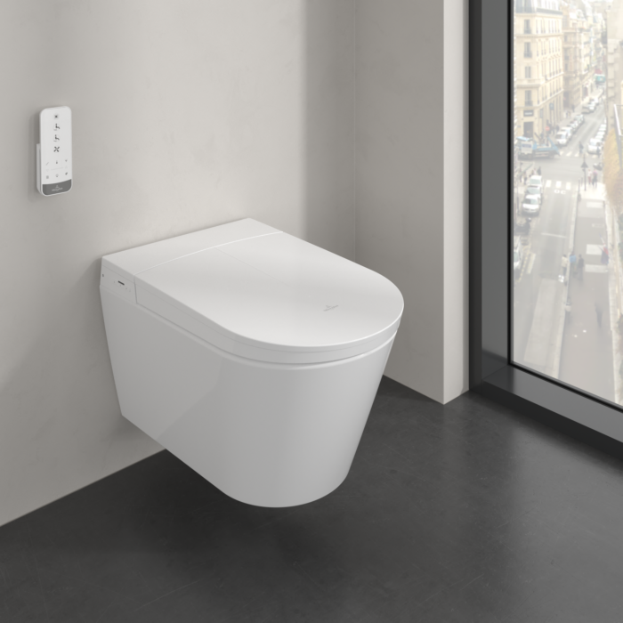 Villeroy und Boch Viclean Tivo DirectFlush Dusch-Wand-WC V22EM101 mit Sitz, Gesäßdusche, Warmluftföhn, 40 x 43 x 60,9 cm