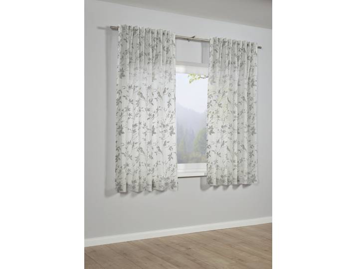 Gardine SEHLBACH Schal Zweige Gr. 1, grau, B:140cm H:175cm, Polyester, Viskose, Gardinen, Gardine, mit Gardinenband und verdeckten Schlaufen