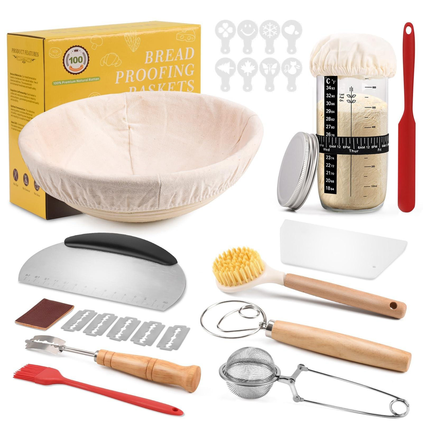 Solidchoice Rond Rijzen Mand Compleet Sourdough Starter Set