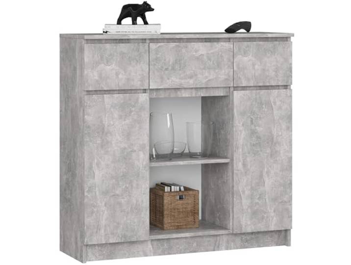 AKORD Kommode K100 mit 3 Schubladen, Schrank mit 2 Tür 6 Regalböden, Für das Wohnzimmer Schlafzimmer, Moderne, 16mm Laminierte Platte, B101xH98xT35 cm, Farbe Beton & Beton