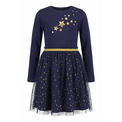 Jerseykleid BLUE SEVEN "Tüllkleid Christmas", Damen, Gr. 122, blau (5900, nachtblau), 100% Baumwolle, normal, Rundhals, Kleider Jerseykleid