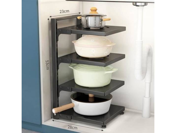 Etagère de Cuisine Organisateur de Casseroles Porte-casseroles Réglable support de rangement de cuisine-4 Couche - Noir