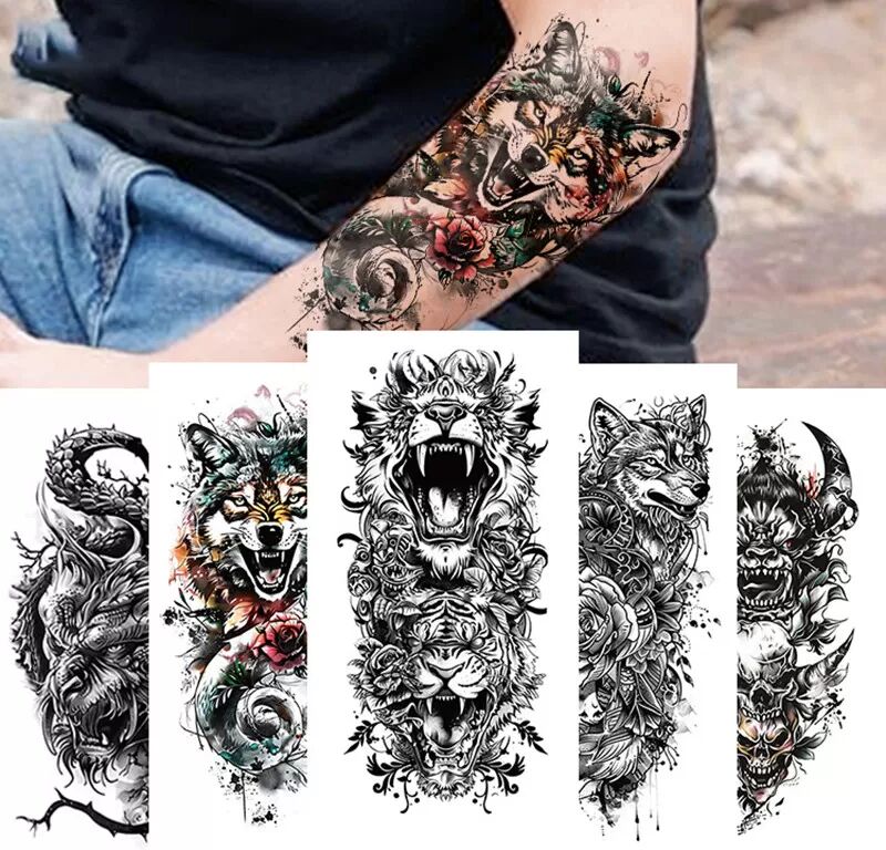 INF Manchon de tatouage temporaire imperméable noir - Autocollant de tatouage réaliste pour demi-bras 4