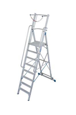 Alu-Stufen-Stehleiter, mit großer Standplattform, mit Sicherheitsbügel und Kette, 8 Stufen