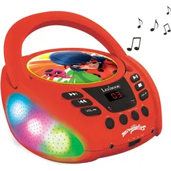 Lexibook Miraculous Bluetooth CD Spieler mit Lichteffekten (Bluetooth), Radio, Rot