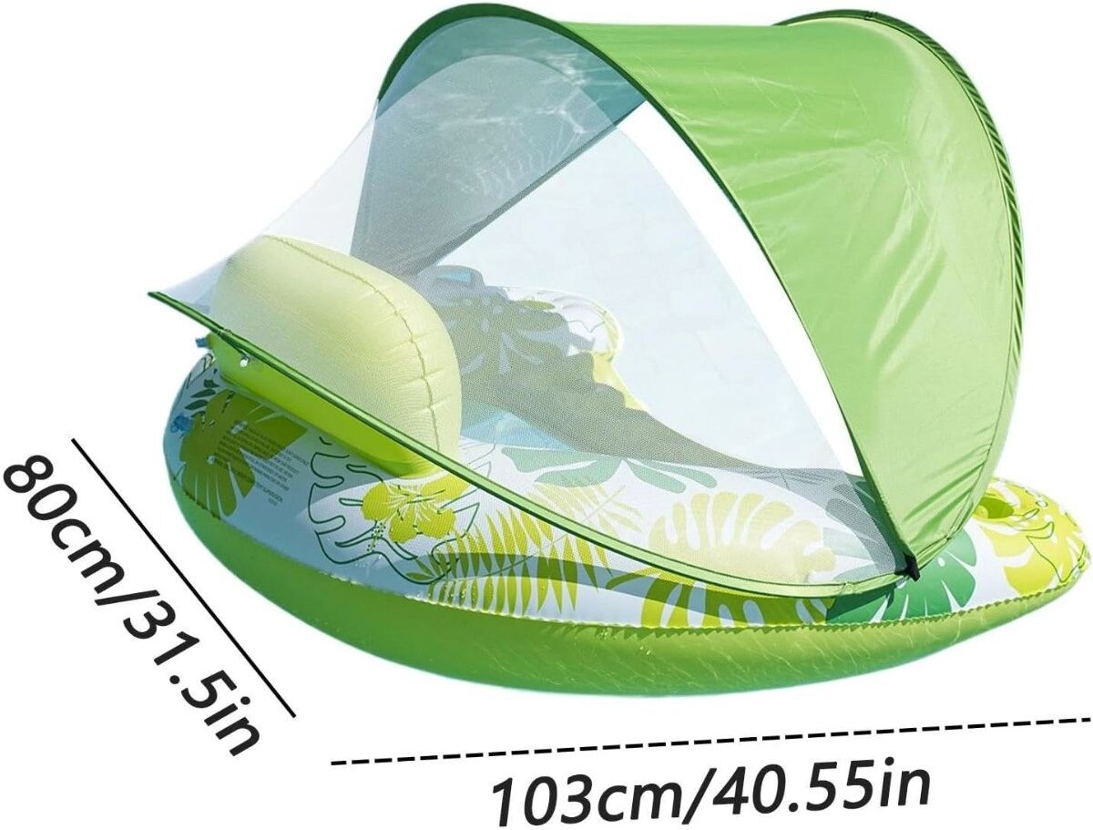 INF Fauteuil de piscine flottant gonflable avec auvent – chaise longue en U monocouche, lot de 2, PVC + filet en nylon,