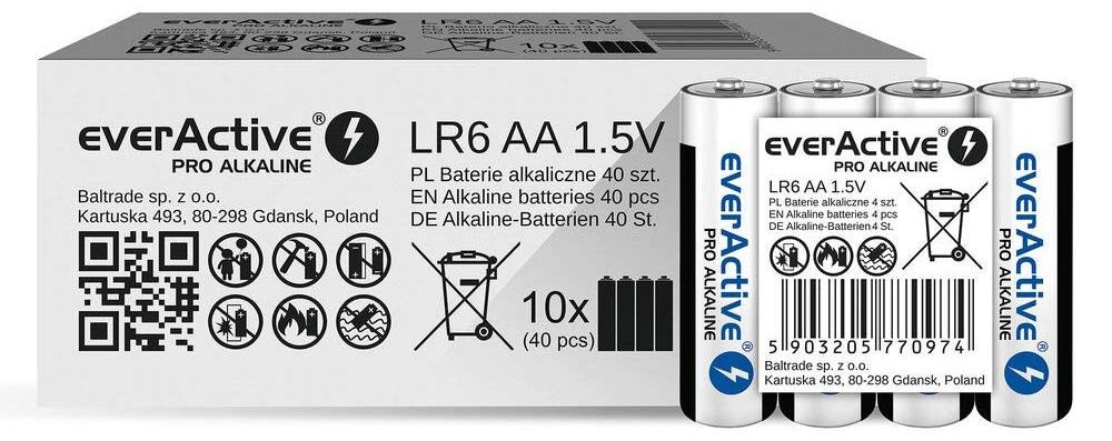 everActive AA-batterijen Mignon LR6 R6 1,5V, 40 stuks, professionele alkaline batterijen
