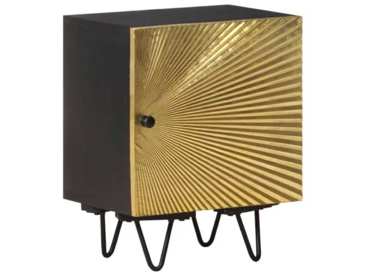 HEFZGDB Massivholz Nachttisch mit Messingfront 40x30x50 cm aus Mangoholz Dekorativer Beistelltisch mit Stauraum