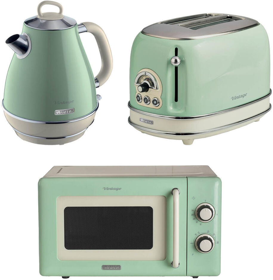 Ariete Vintage 1.7 Litre Jug Kettle 2 Slice Toaster And Microwave Green Green